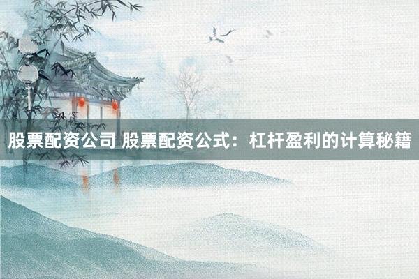 股票配资公司 股票配资公式：杠杆盈利的计算秘籍
