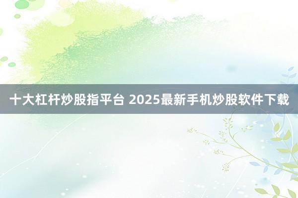 十大杠杆炒股指平台 2025最新手机炒股软件下载
